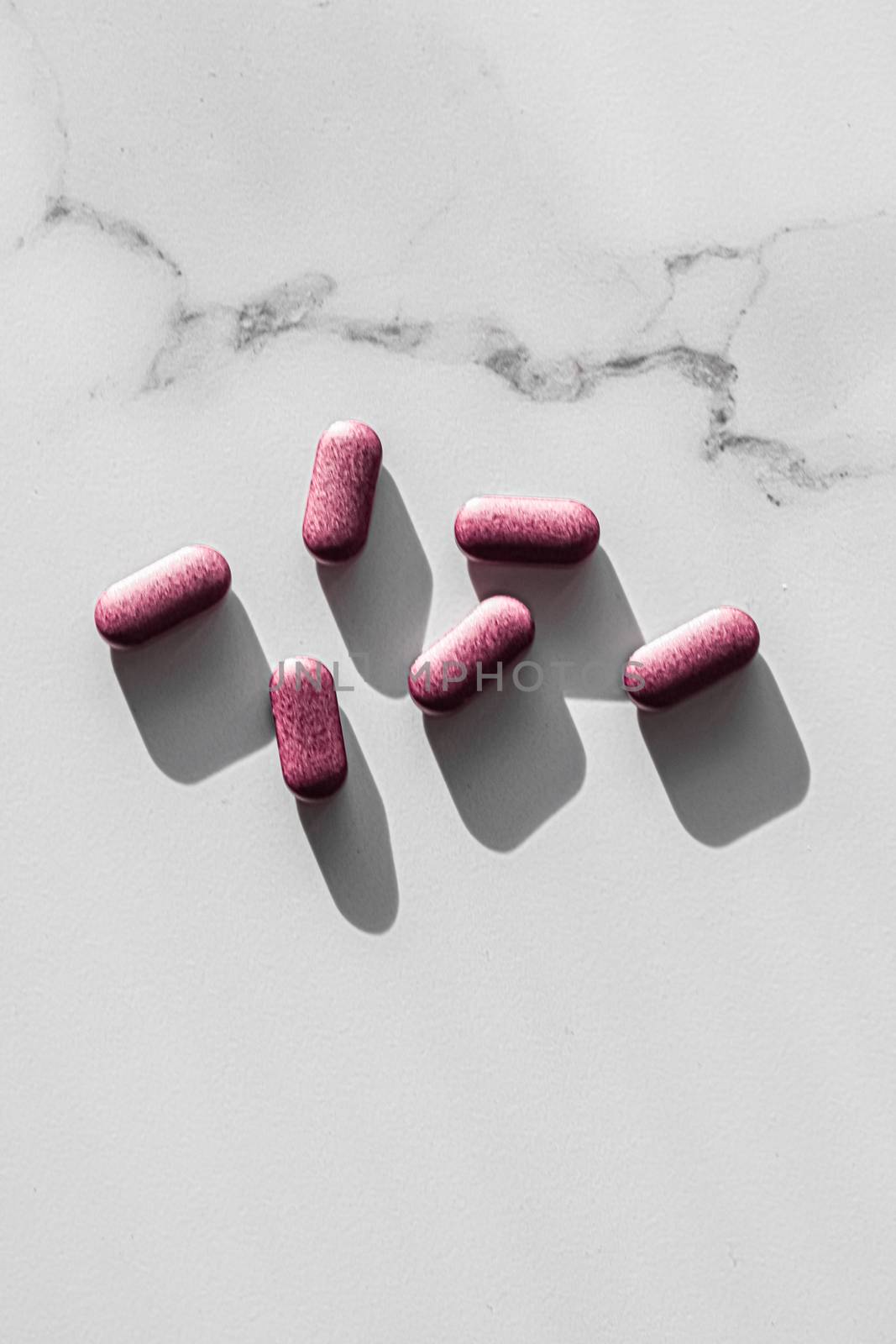 Pink pills as herbal medication, pharma brand store, probiotic d by Anneleven