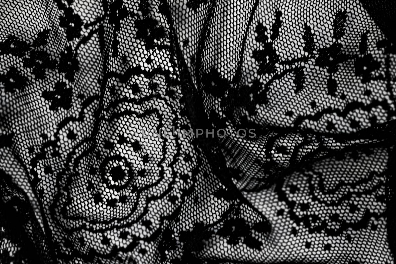 Black lace texture, fabric and textile background by Anneleven
