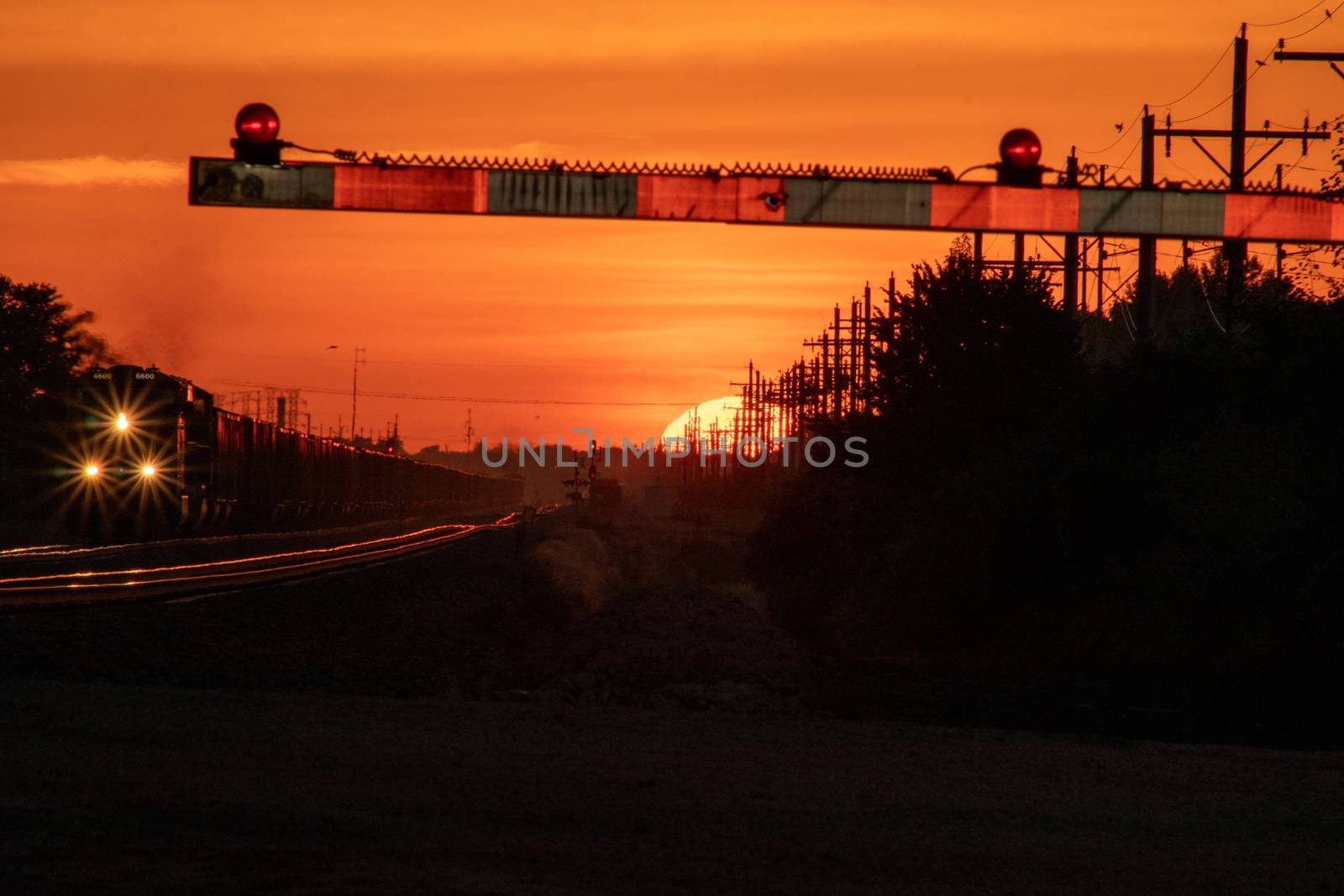 Rail Road crossing and tracks at sunset by gena_wells