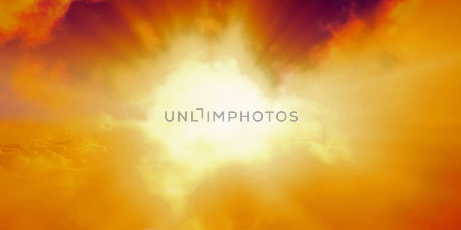 above clouds sun ray sunset. 3d render illustration