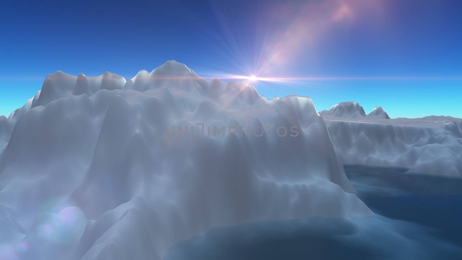 Ice berg on see, 3d render illustration