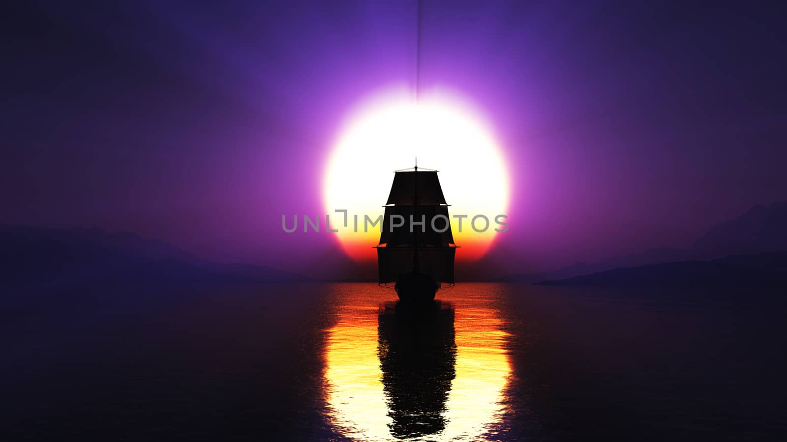 old ship at sea sunset illustration by alex_nako