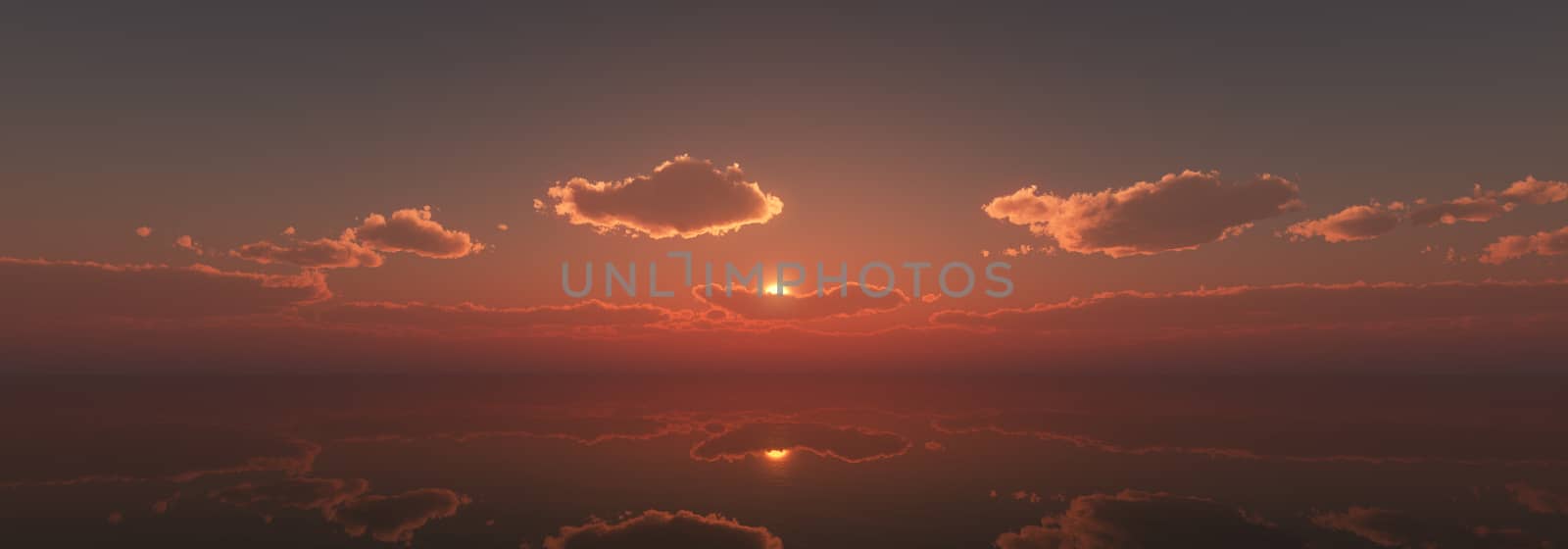 sunset calmly sea sun ray 3d render illustration