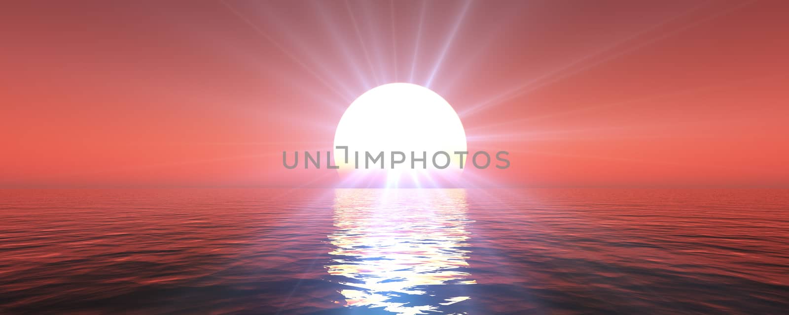 sunset sea sun ray clear sky. 3d rendering by alex_nako