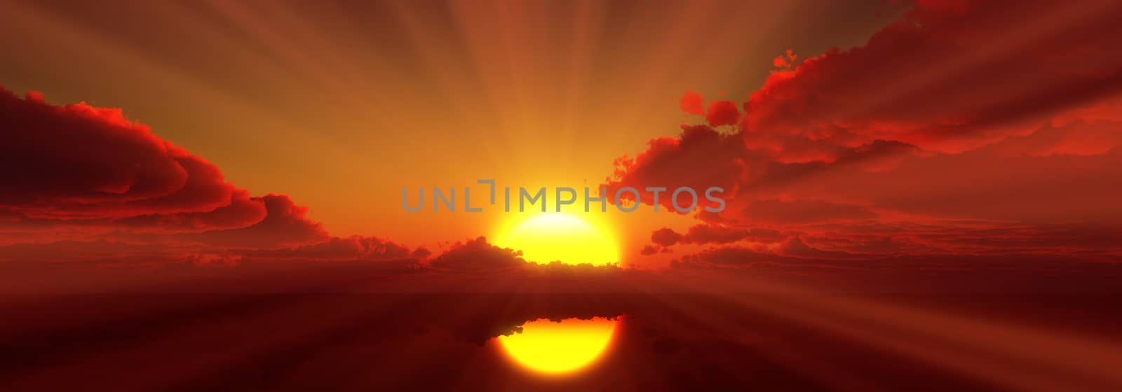 sunset calmly sea sun ray 3d render illustration