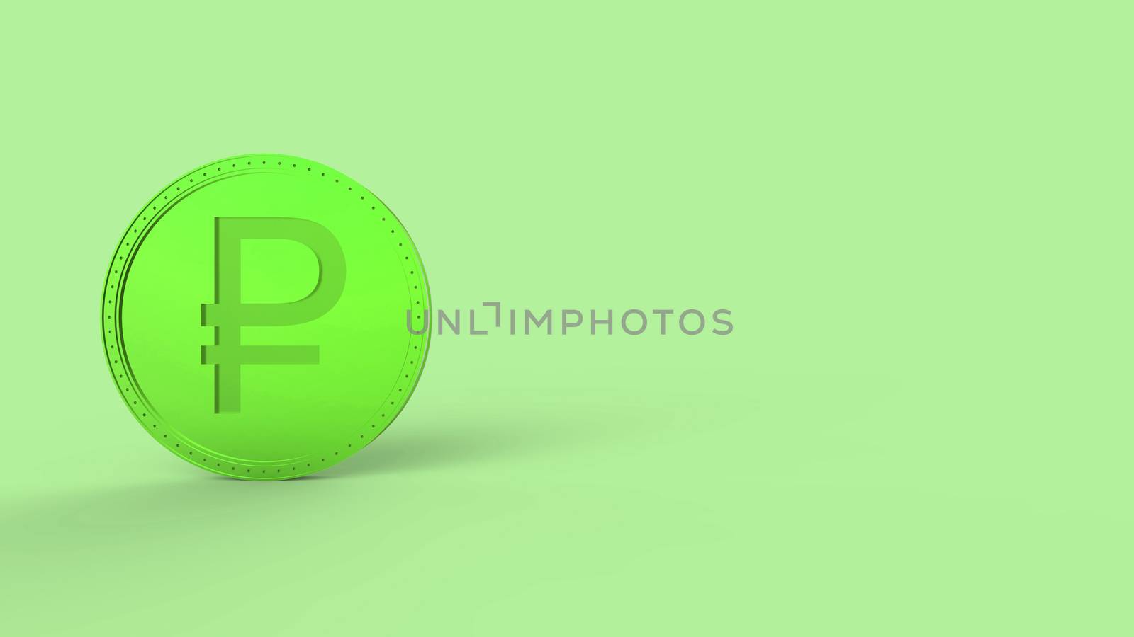 Green golden ruble coin Isolated on color background. 3d render isolated illustration, business, management, risk, money, cash, growth, banking, bank, finance, symbol. by Andreajk3