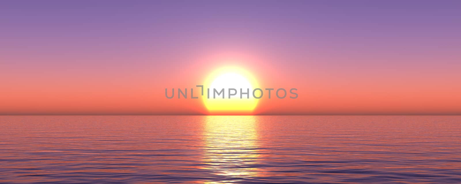 sunset sea sun ray clear sky. 3d rendering by alex_nako