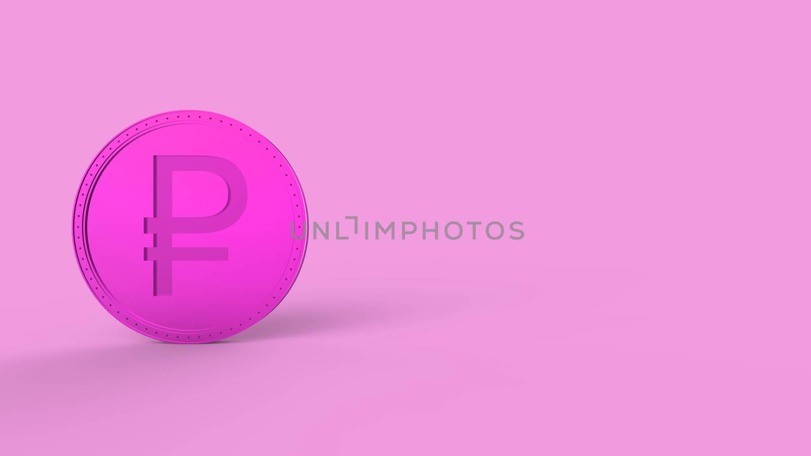 Pink golden ruble coin Isolated on color background. 3d render isolated illustration, business, management, risk, money, cash, growth, banking, bank, finance, symbol.