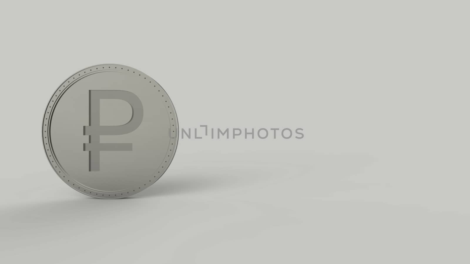 Gray golden ruble coin Isolated on color background. 3d render isolated illustration, business, management, risk, money, cash, growth, banking, bank, finance, symbol.