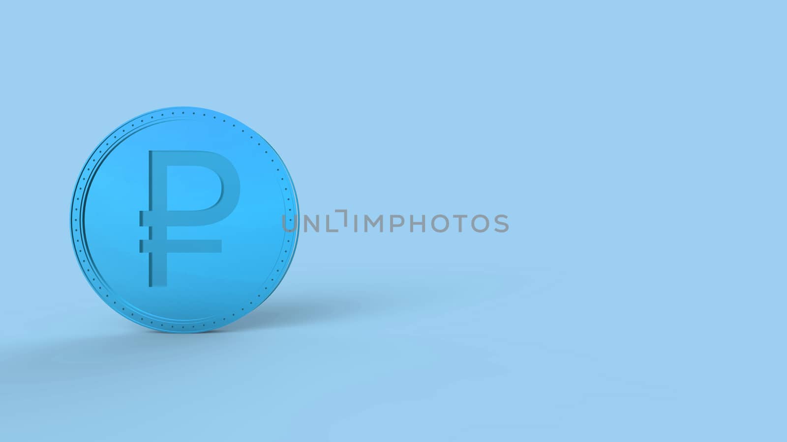 Blue golden ruble coin Isolated on color background. 3d render isolated illustration, business, management, risk, money, cash, growth, banking, bank, finance, symbol.
