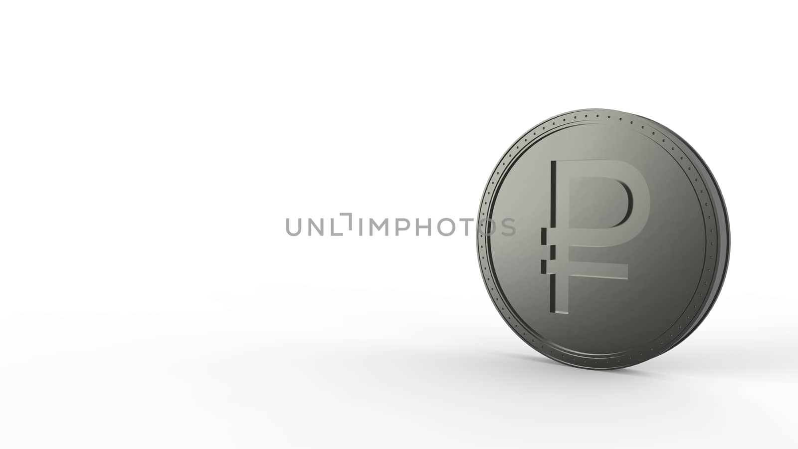 Gray silver ruble coin Isolated with white background. 3d render isolated illustration, business, management, risk, money, cash, growth, banking, bank, finance, symbol. by Andreajk3