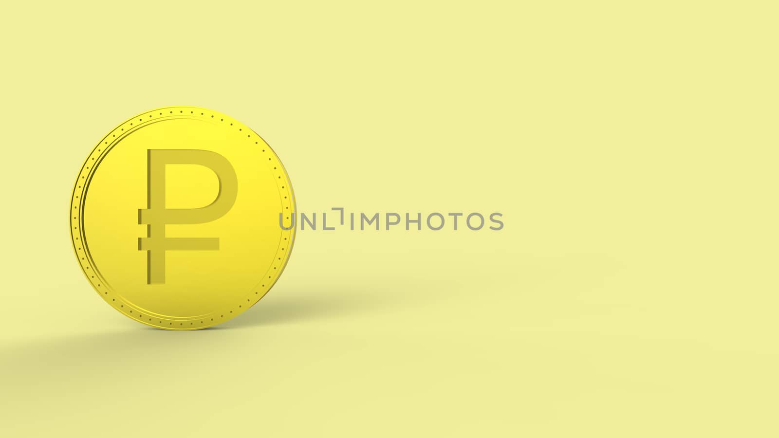 Yellow golden ruble coin Isolated on color background. 3d render isolated illustration, business, management, risk, money, cash, growth, banking, bank, finance, symbol. by Andreajk3