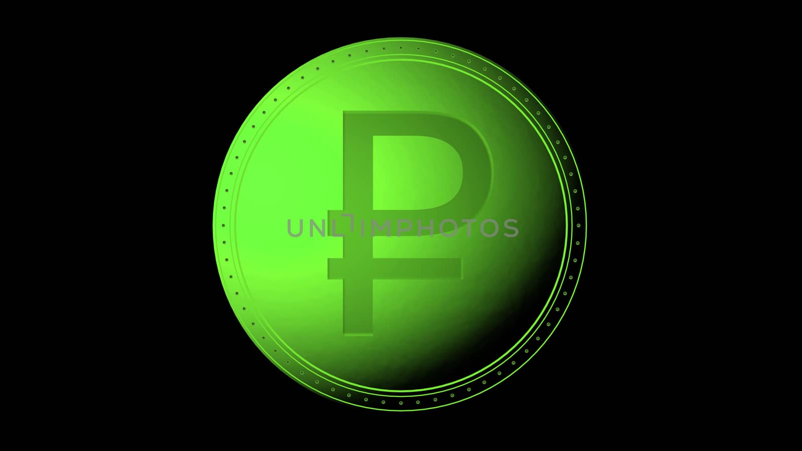 Green ruble coin Isolated with black background. 3d render isolated illustration, business, management, risk, money, cash, growth, banking, bank, finance, symbol. by Andreajk3