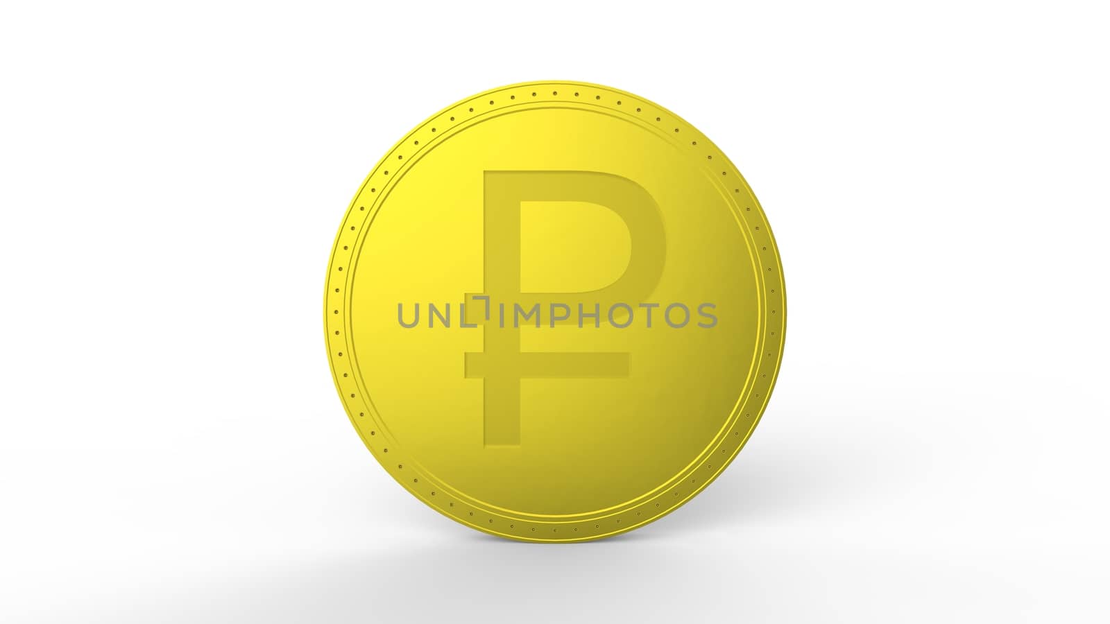 Yellow golden ruble coin Isolated with white background. 3d render isolated illustration, business, management, risk, money, cash, growth, banking, bank, finance, symbol. by Andreajk3