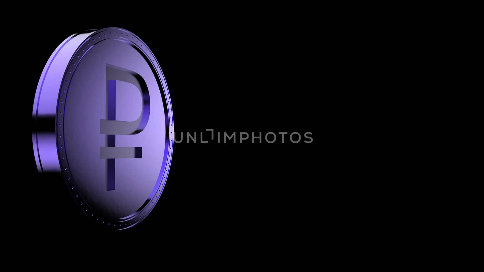 Violet ruble coin Isolated with black background. 3d render isolated illustration, business, management, risk, money, cash, growth, banking, bank, finance, symbol. by Andreajk3
