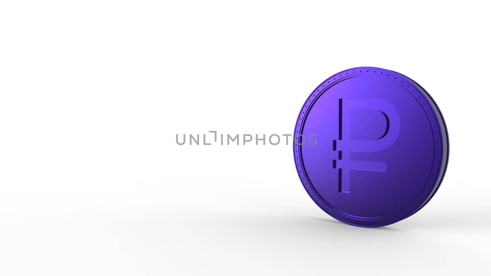 Violet ruble coin Isolated with white background. 3d render isolated illustration, business, management, risk, money, cash, growth, banking, bank, finance, symbol. by Andreajk3