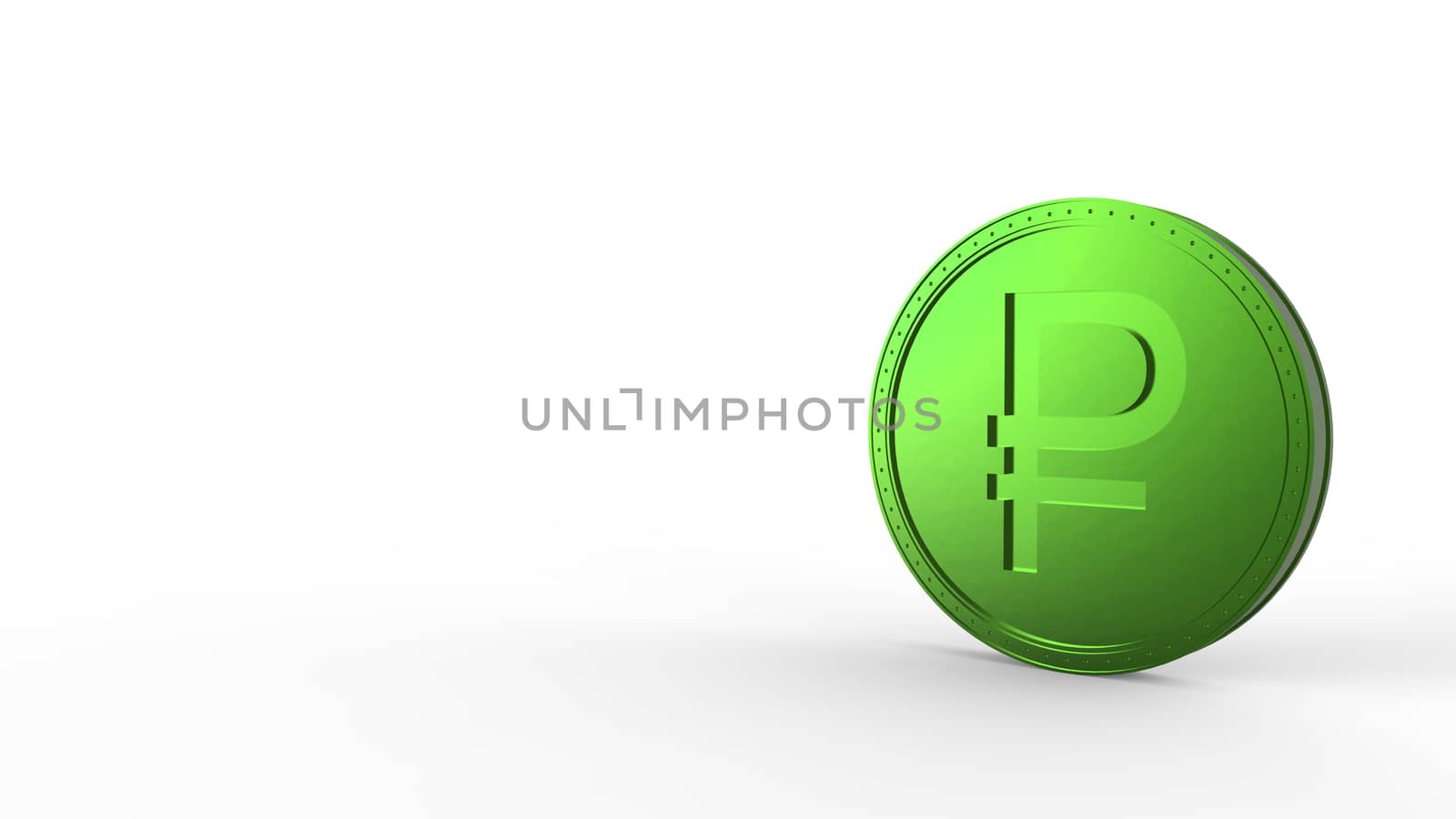 Green ruble coin Isolated with white background. 3d render isolated illustration, business, management, risk, money, cash, growth, banking, bank, finance, symbol. by Andreajk3