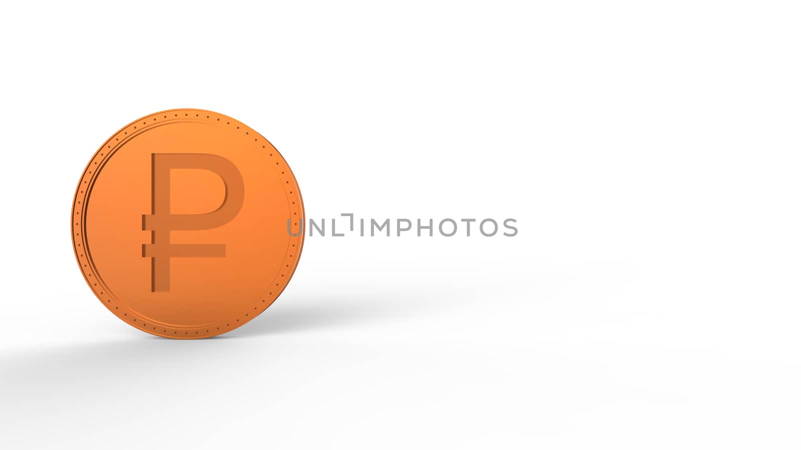 Orange golden ruble coin Isolated with white background. 3d render isolated illustration, business, management, risk, money, cash, growth, banking, bank, finance, symbol.