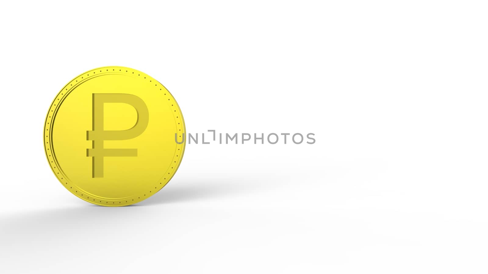 Yellow golden ruble coin Isolated with white background. 3d render isolated illustration, business, management, risk, money, cash, growth, banking, bank, finance, symbol.