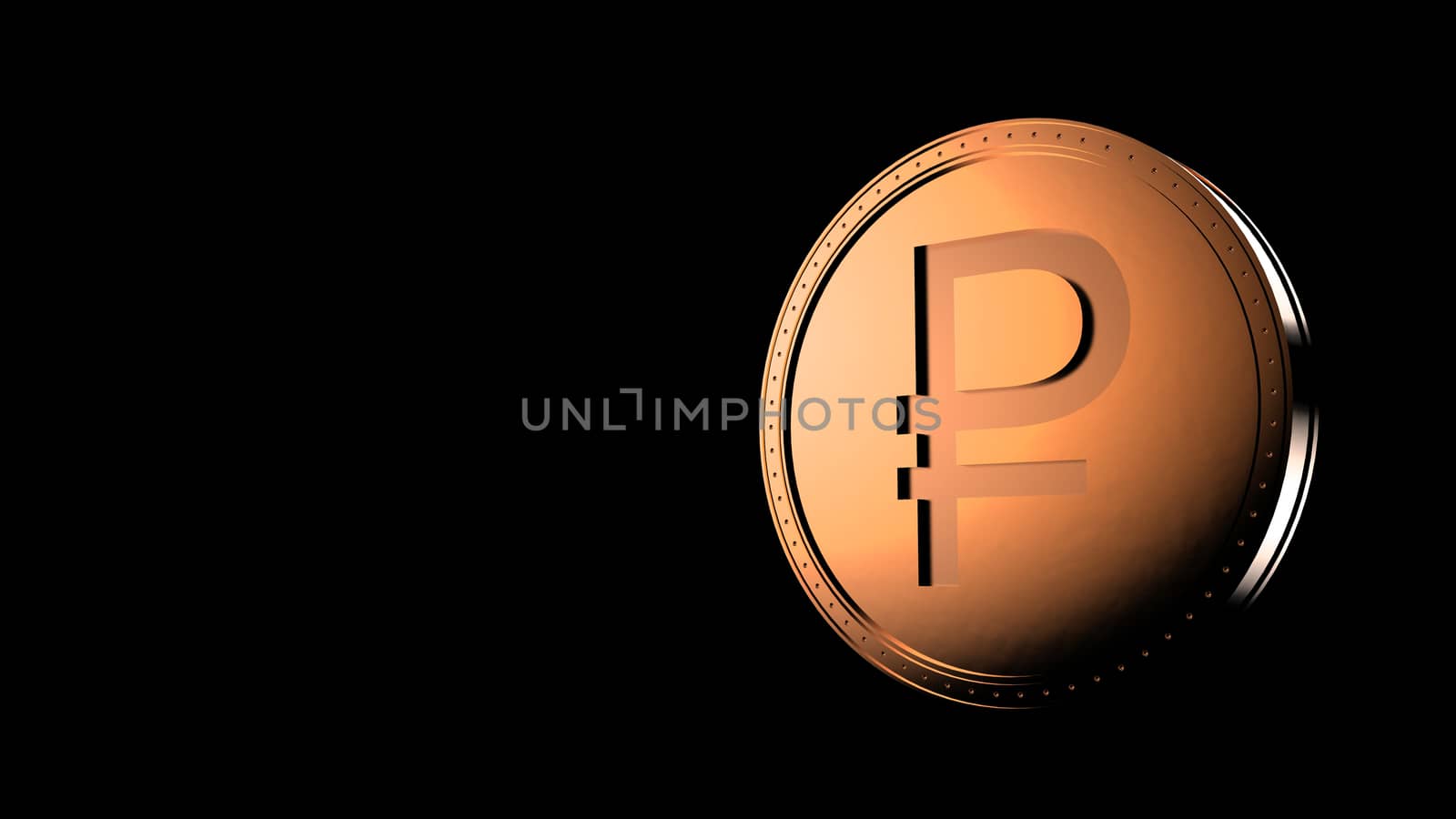 orange golden ruble coin Isolated with black background. 3d render isolated illustration, business, management, risk, money, cash, growth, banking, bank, finance, symbol. by Andreajk3