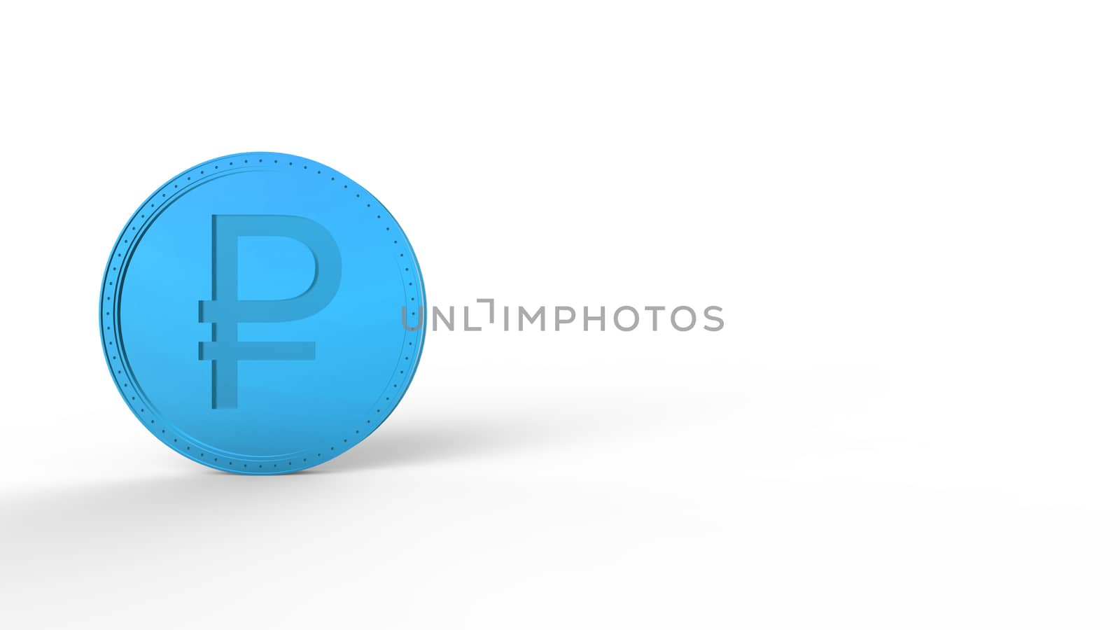 Blue ruble coin Isolated with white background. 3d render isolated illustration, business, management, risk, money, cash, growth, banking, bank, finance, symbol.