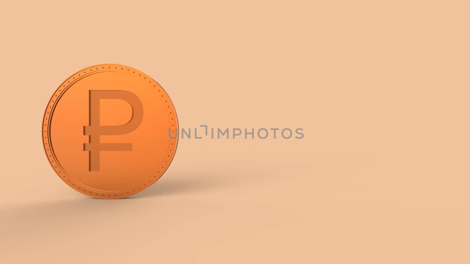 Orange golden ruble coin Isolated on color background. 3d render isolated illustration, business, management, risk, money, cash, growth, banking, bank, finance, symbol. by Andreajk3