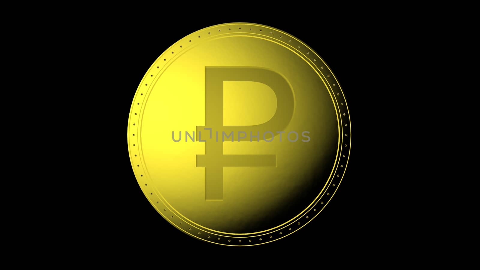 Yellow golden ruble coin Isolated with black background. 3d render isolated illustration, business, management, risk, money, cash, growth, banking, bank, finance, symbol. by Andreajk3