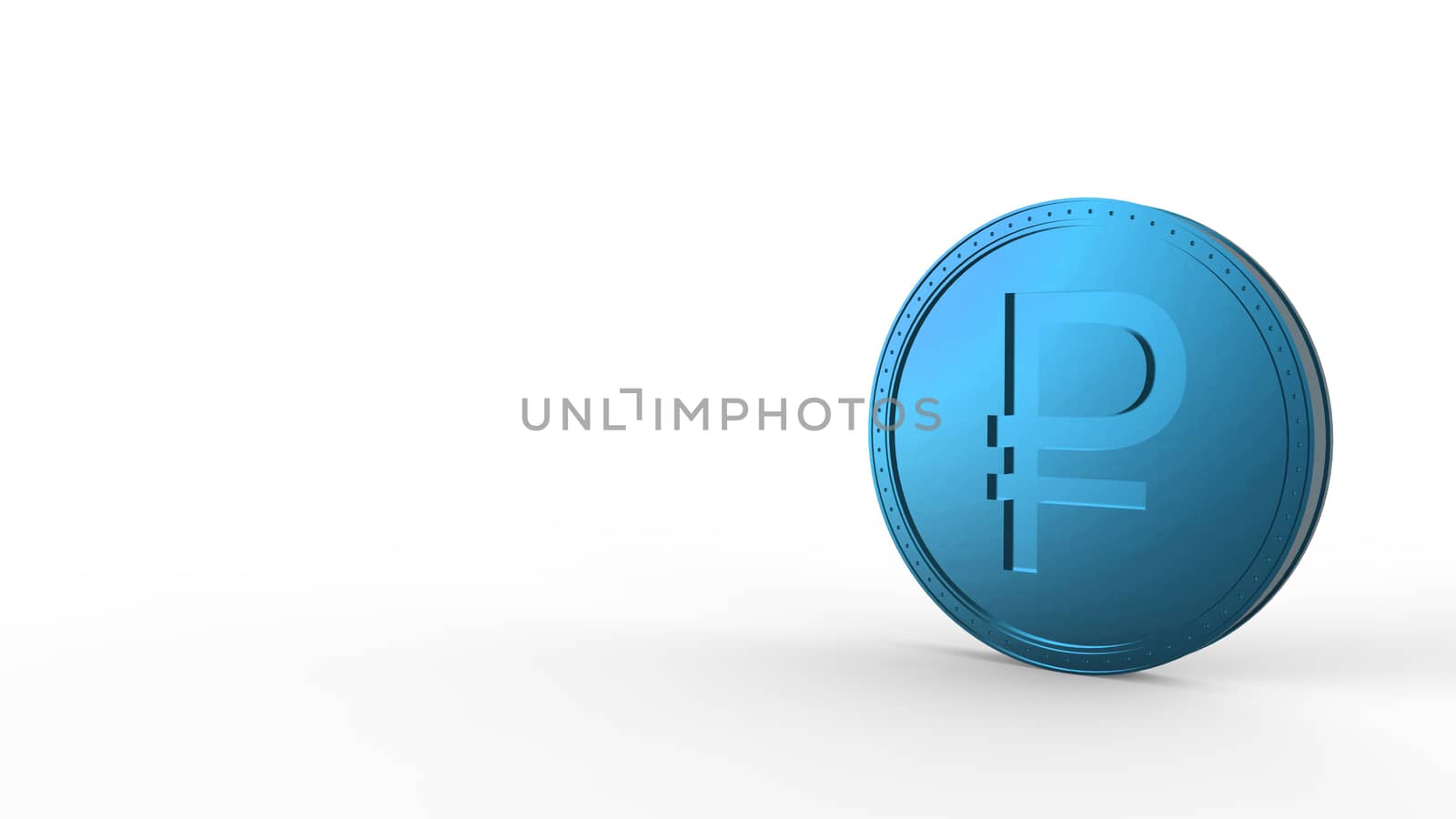 Blue ruble coin Isolated with white background. 3d render isolated illustration, business, management, risk, money, cash, growth, banking, bank, finance, symbol. by Andreajk3