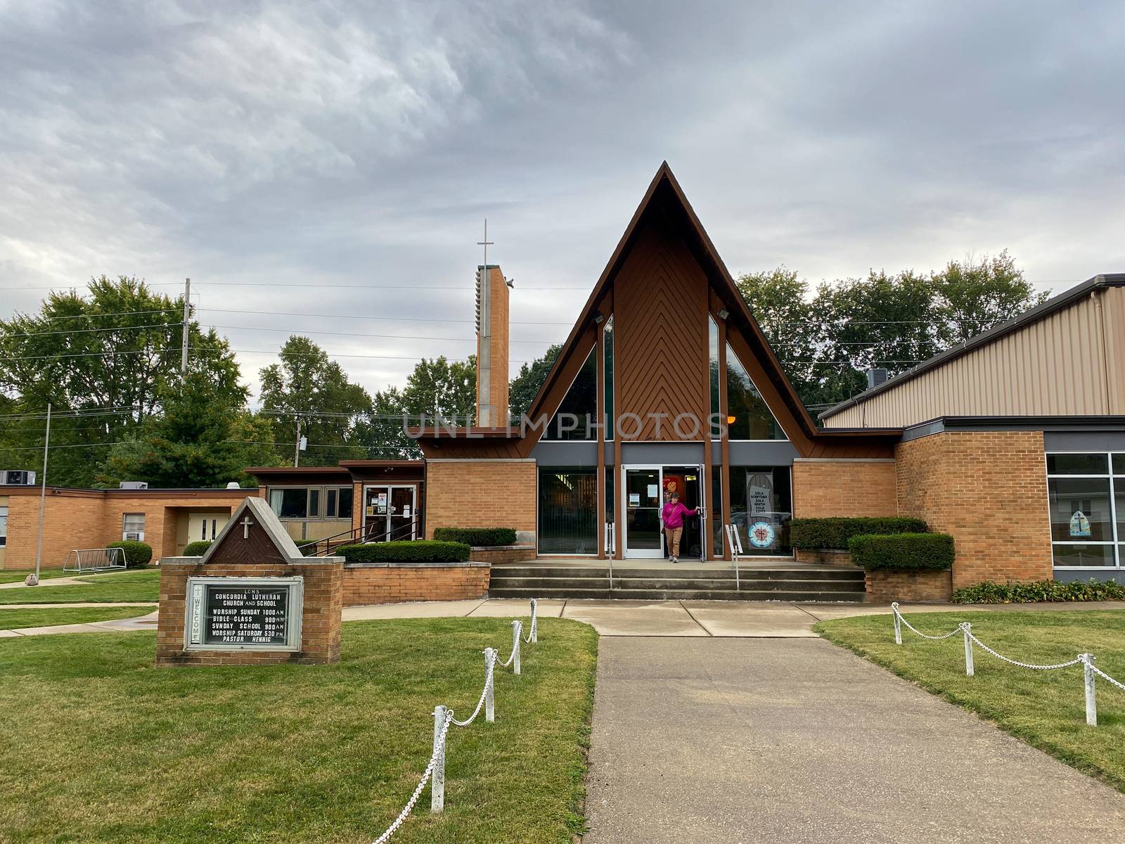 Springfield, IL/USA-10/3/20: An exterior view of a small midwestern church on a bright sunny summer day with no people.