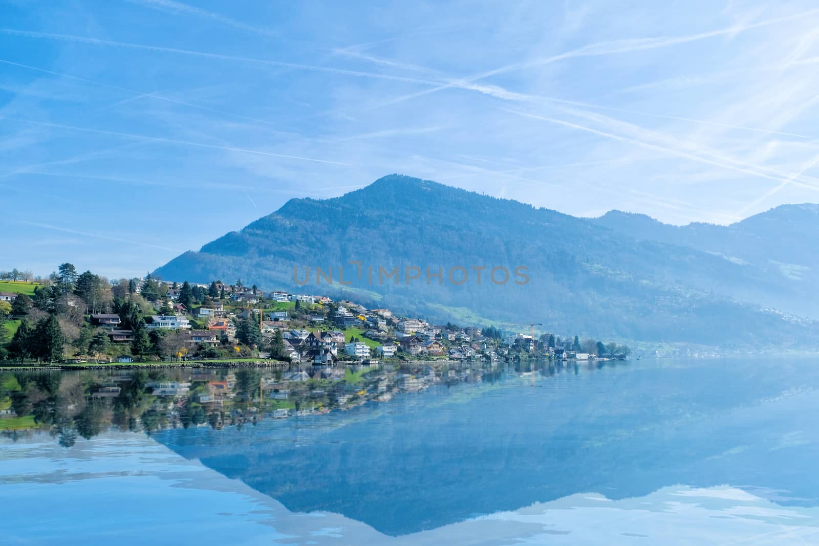 Panoramic view of cityscape of Lucerne lake in daylight ,Switzerland