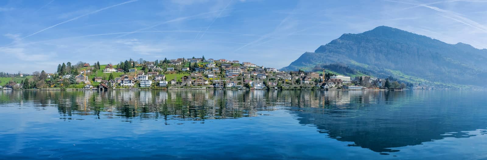 Panoramic view of cityscape of Lucerne lake in daylight ,Switzer by Surasak