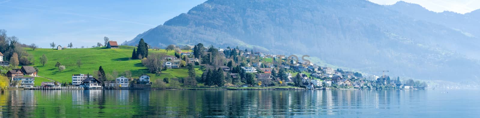 Panoramic view of cityscape of Lucerne lake in daylight ,Switzer by Surasak