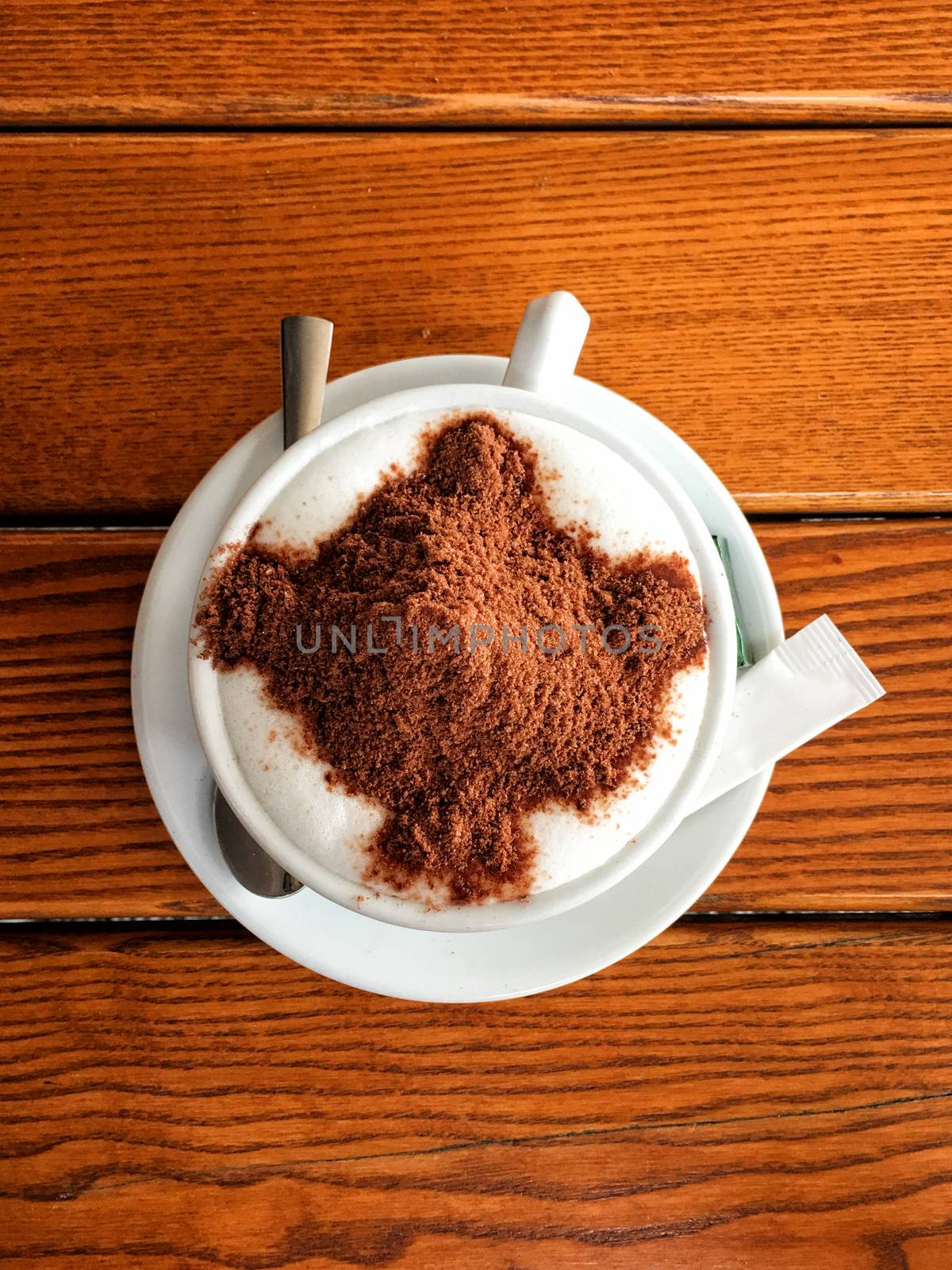 Ovaltine Coffee on wood background