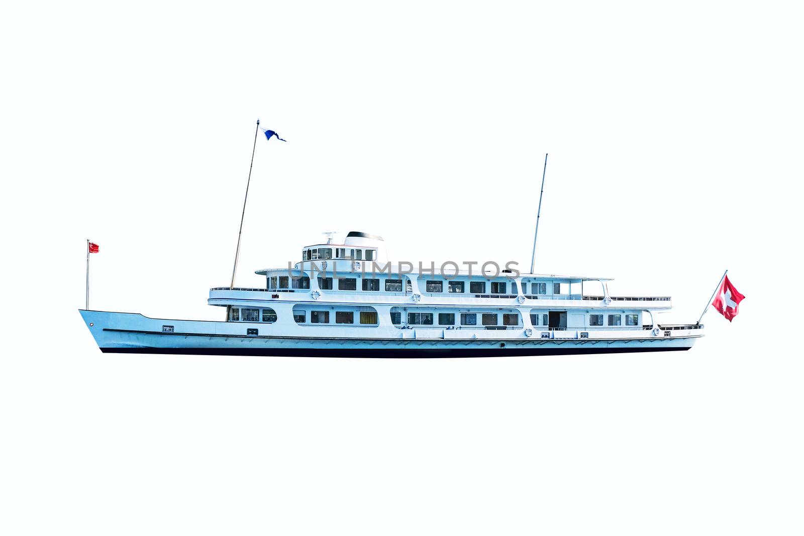 Tourist ferry boat Switzerland on white background with clipping path