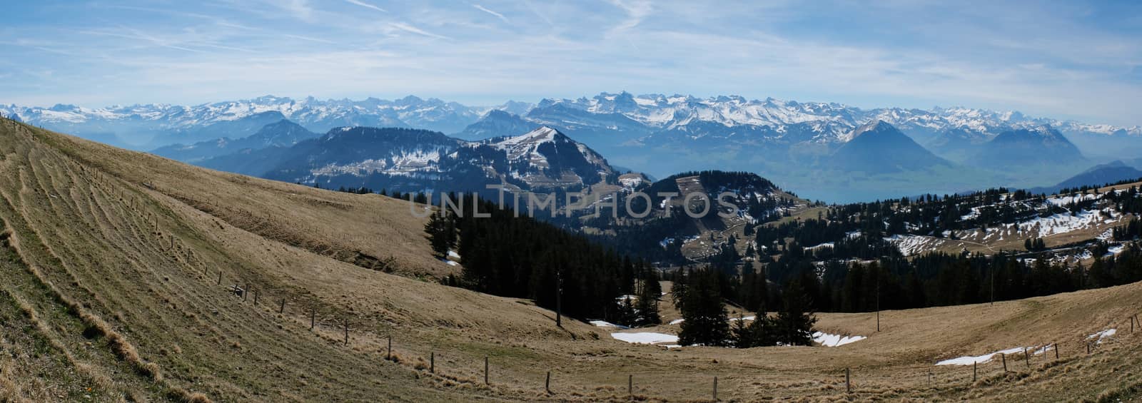 Panoramic view alps from Rigi Kulm (Summit of Mount Rigi, Queen of the Mountains) Switzerland