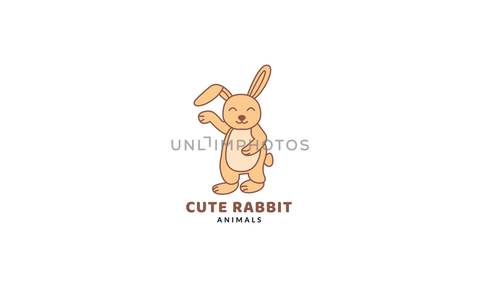 rabbit or bunny happy hand up cute cartoon vector  illustration
