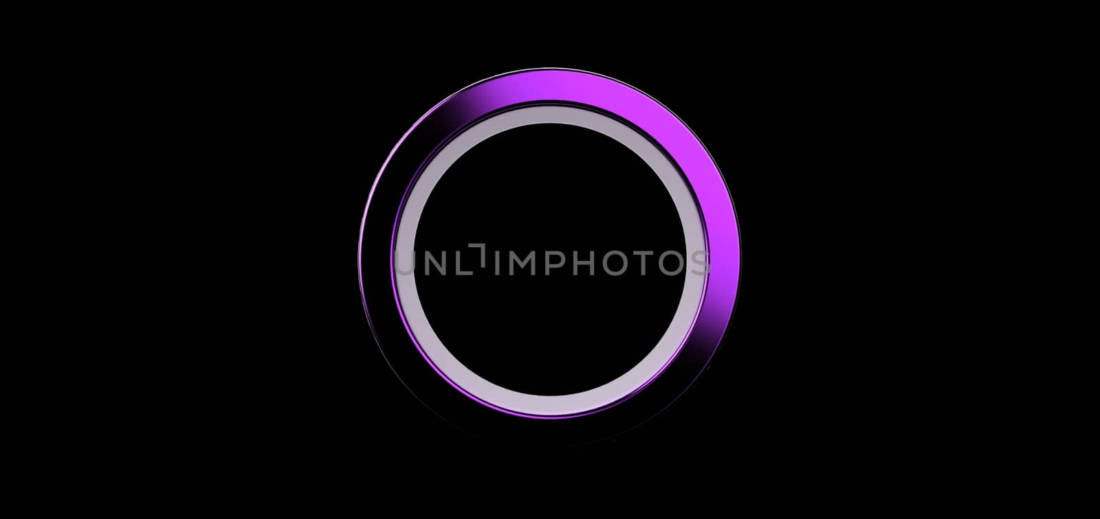 3d render, purple ring on black background. jewelry metal circle shape. empty space with ultraviolet light. metallic jewel fashion show stage, abstract dark illustration