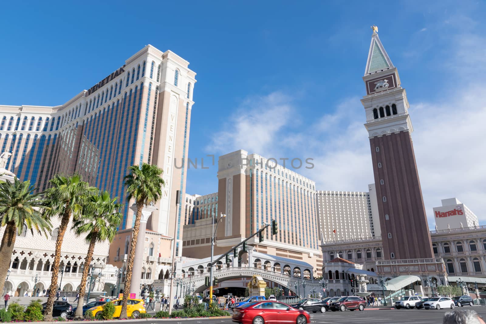 Las Vegas, Nevada/United states Of America-April 13, 2018 The beauty of the architecture of the buildings, hotels and entertainment on Las Vegas Blvd Street is a beautiful landmark in the city of Las Vegas.