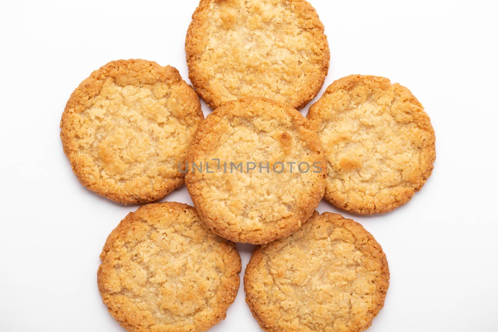 Oatmeal cookies on a white background, food