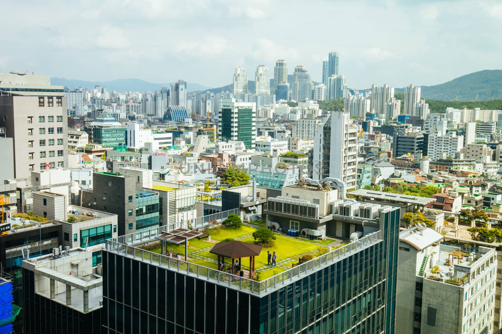 The view from Yeoksam and Gangnam on a hot summer's day over Seoul, South Korea