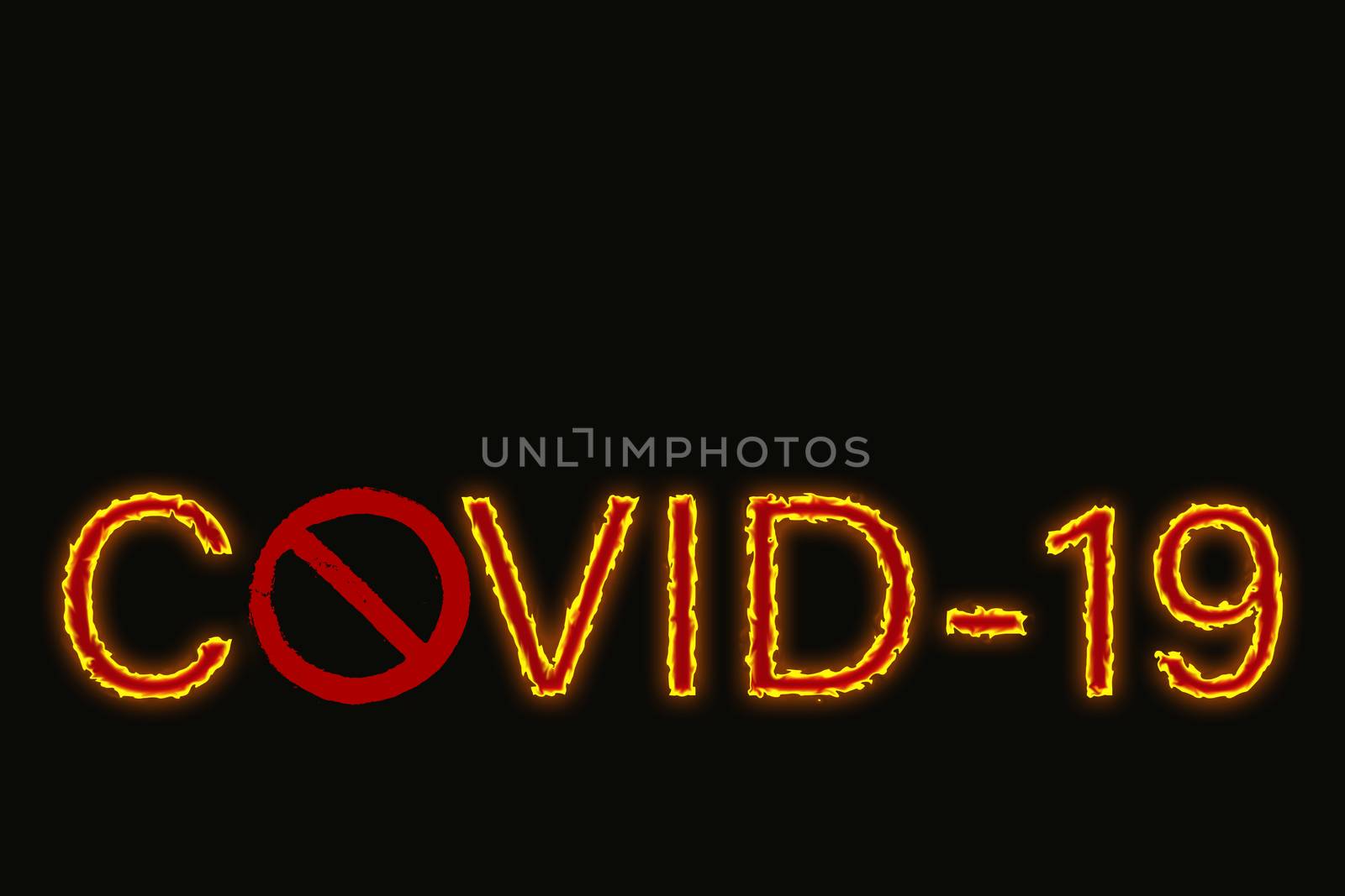 A designation of a Covid 19 virus as letters on a black background