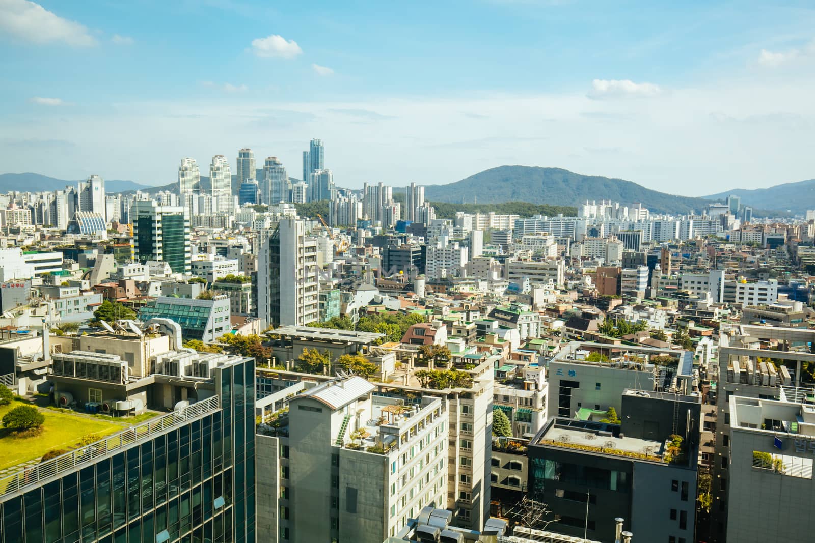 The view from Yeoksam and Gangnam on a hot summer's day over Seoul, South Korea