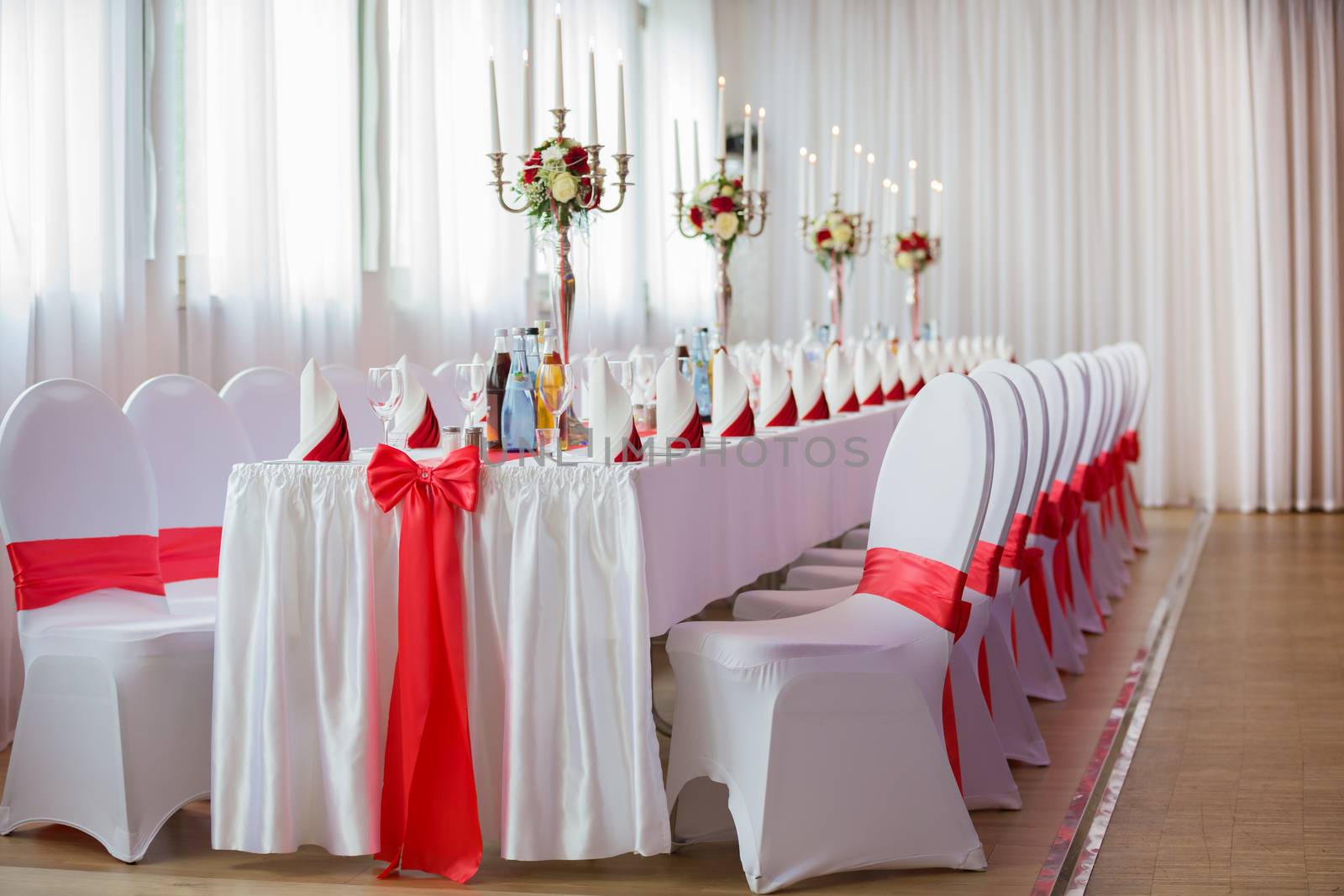 A decoration of a hall for a wedding