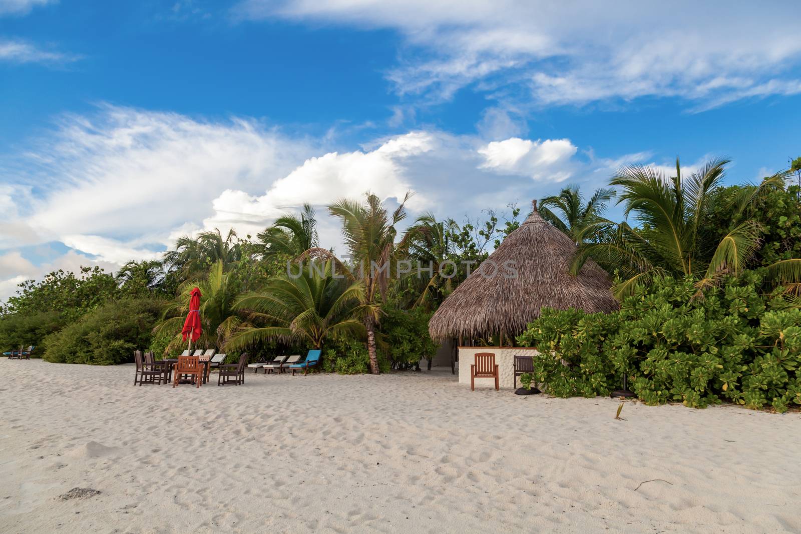 Maldives, tropical paradise, small bar on the beach