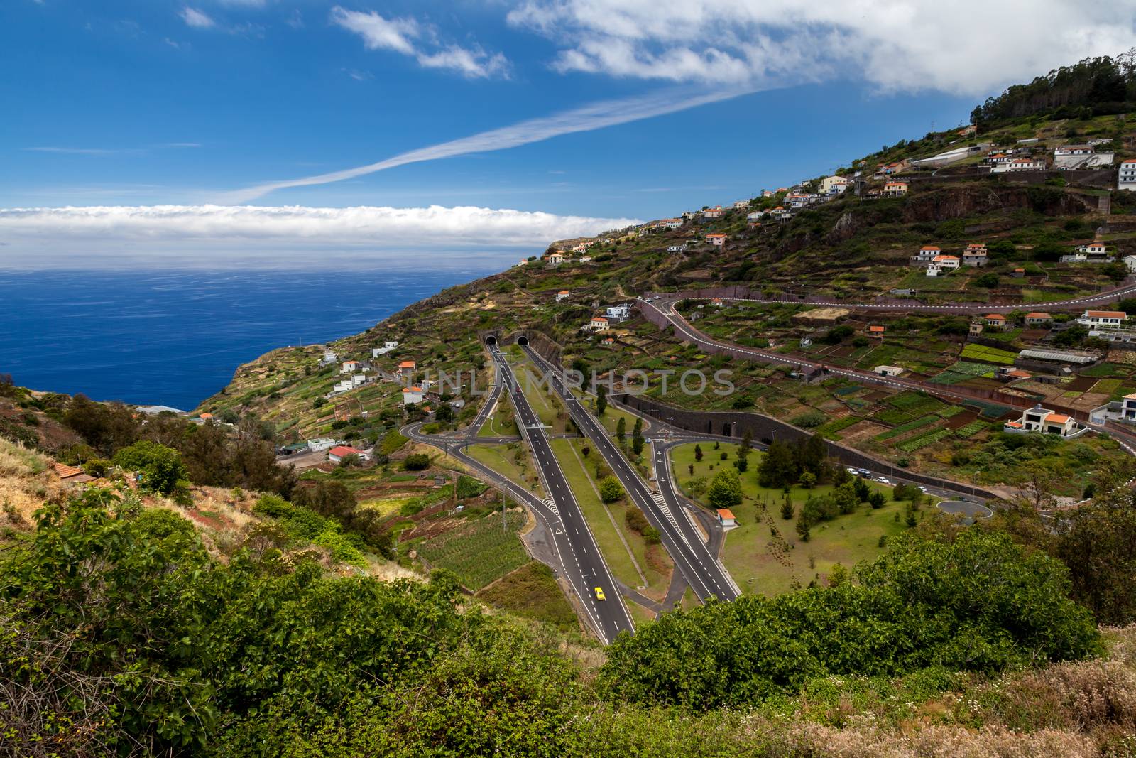 Infrastructure of an island with a lot of streets and houses