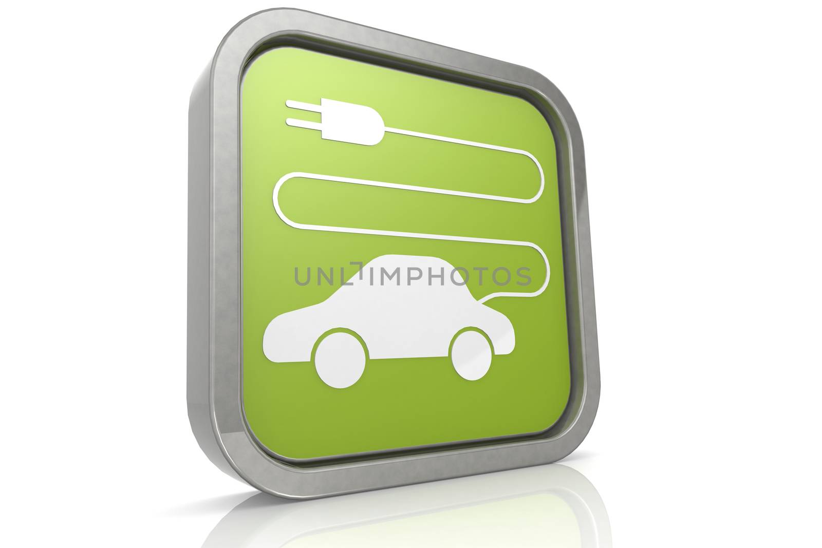 Electric car button isolated on white background, 3D rendering