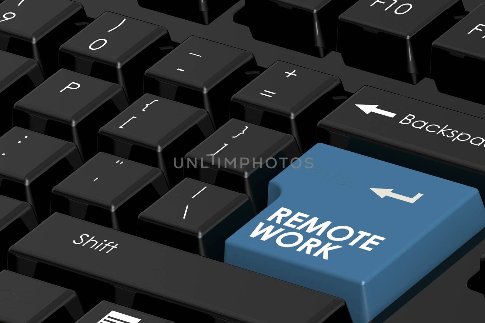 Remote work word on computer keyboard, 3D rendering