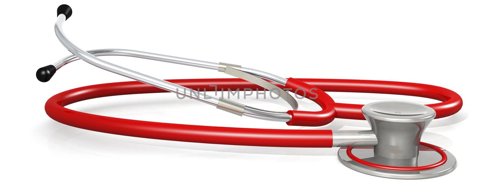 Red stethoscope isolated on white background, 3D rendering