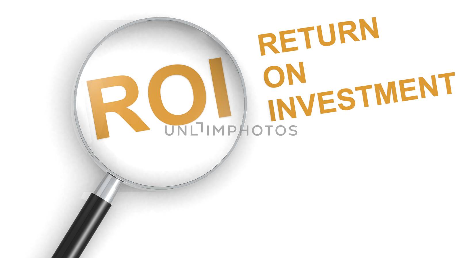 ROI, Return on Investment, word under magnifying glass by tang90246