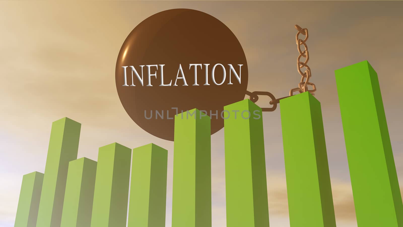 3D rendering illustration of financial stock market influenced by monetary inflation